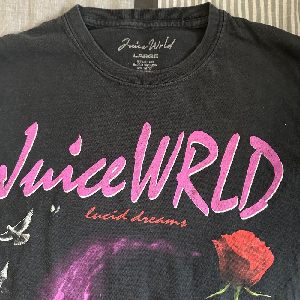 999 Juice WRLD Shirt Large Lucid Dreams Short Sleeve Rose Hip Hop Rap Black - Picture 2 of 4